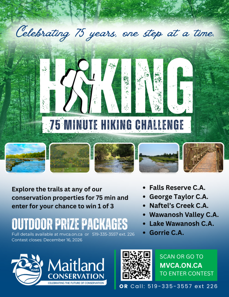 Poster with information about the 75-minute hiking challenge